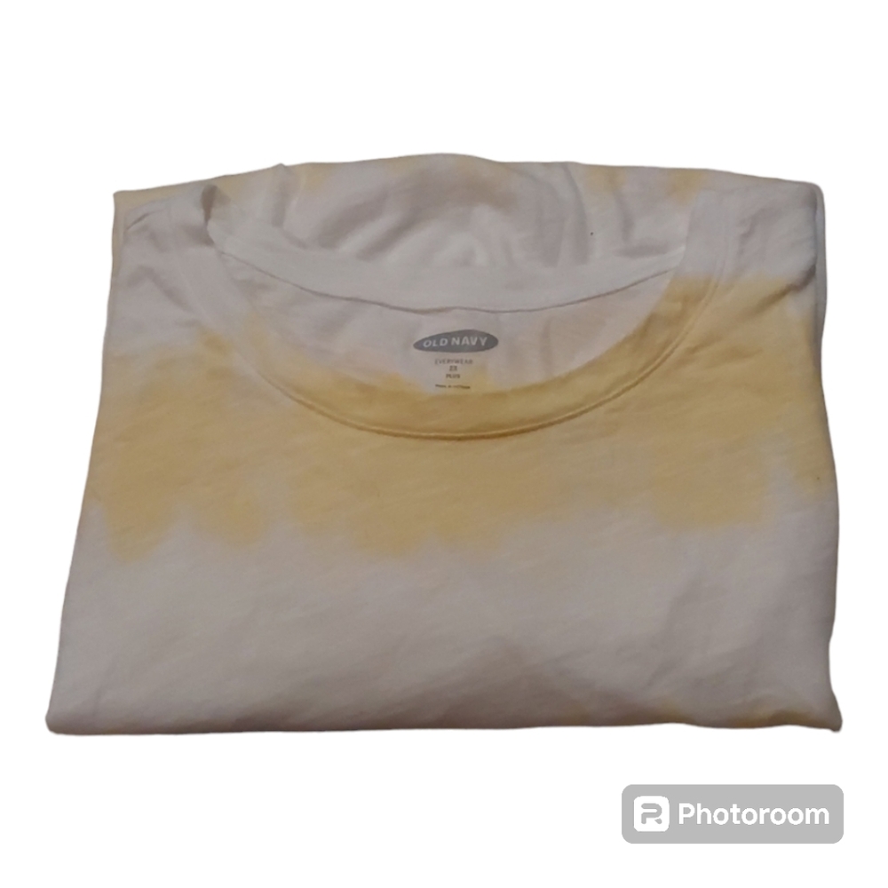 Old Navy t-shirt 2X short sleeve yellow white slub tie dye comfy casual with tag